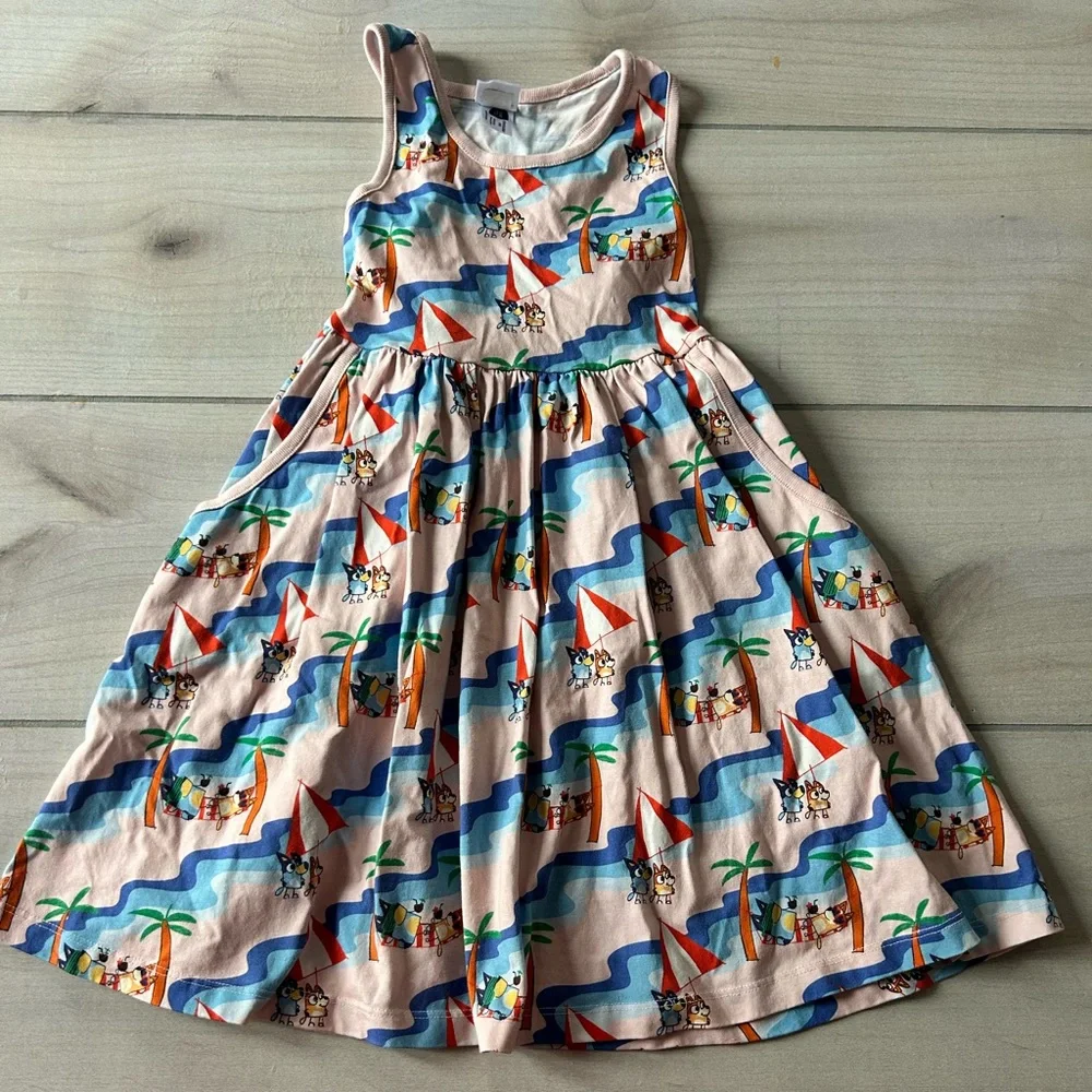 Hanna Andersson Multicolor Beach Print Bluey Tank Pocket Dress - Picture 1 of 5